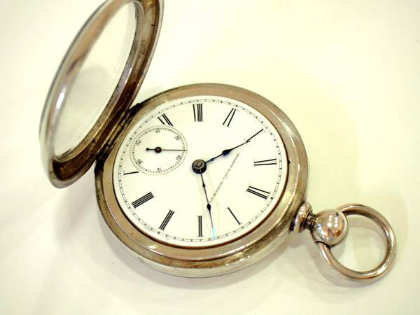 エルジン 1890年 アメリカ製 銀無垢ポケットウォッチ 出テンプ 懐中時計 鍵巻き式 鍵・チェーン付