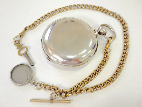 エルジン 1890年 アメリカ製 銀無垢ポケットウォッチ 出テンプ 懐中時計 鍵巻き式 鍵・チェーン付