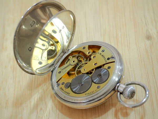 JWベンソン 銀無垢 ハンターケース ポケットウォッチ 懐中時計 機械式手巻き 英国 イギリス