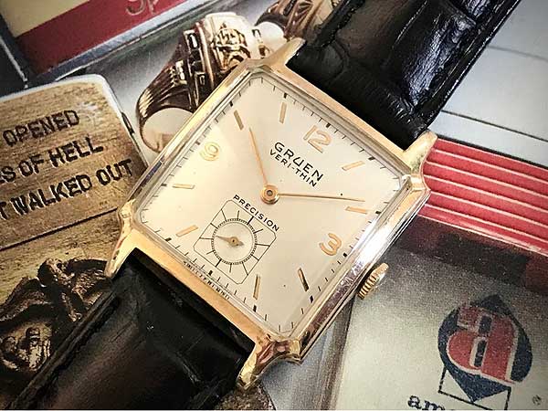 【即決】GRUEN vintage wristwatch グリュエン アンティーク ビンテージウォッチ レクタンギュラー 2針 手巻き機械式 年代物 腕時計