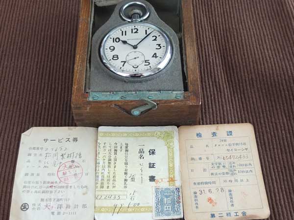セイコー SEIKO検定証書 SEIKOSHA 標準時計 24型 懐中時計 箱、保証書付き 15石 手巻き 最初期モデル