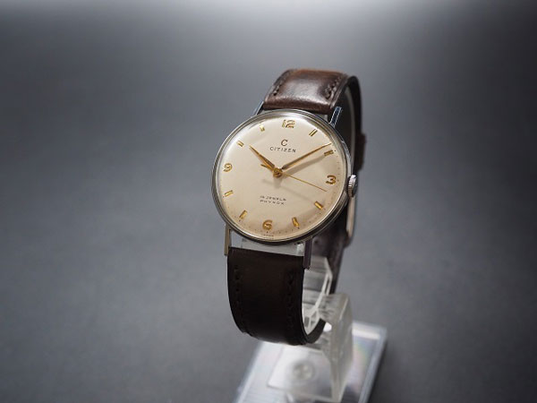 シチズン 新本中三針 S中三針 15石 手巻き センターセコンド 金キカイ 1950’s 新品ベルト付