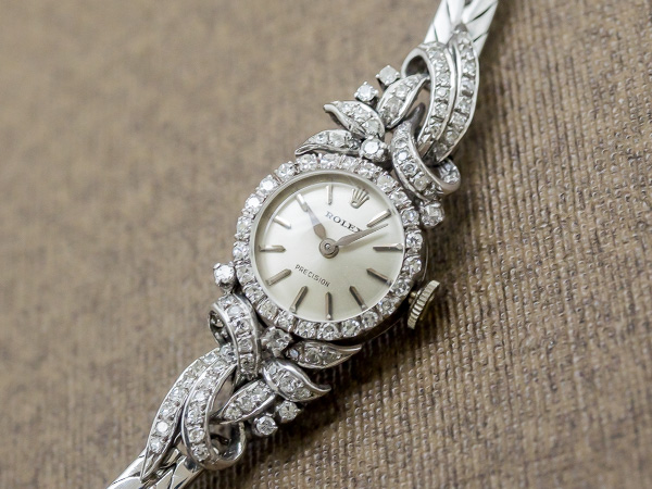 ロレックスレディース アンティーク時計 K18無垢ケース ダイヤ取巻き 手巻き腕時計