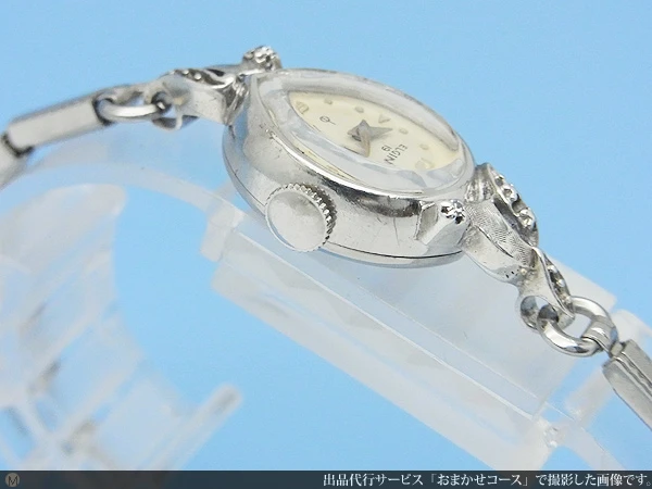 エルジン USA製 お洒落なアールデコケース カットガラス 手巻き エクステンションブレス ELGIN