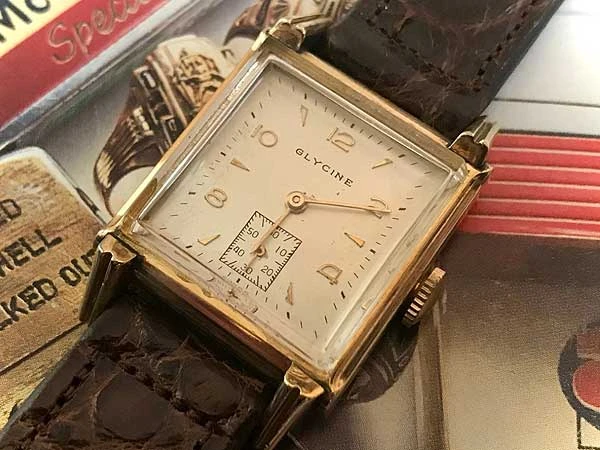 グリシン GLYCINE グライシン 10K金張り 1950年代 手巻き式 スモールセコンド付き スクエアウォッチ