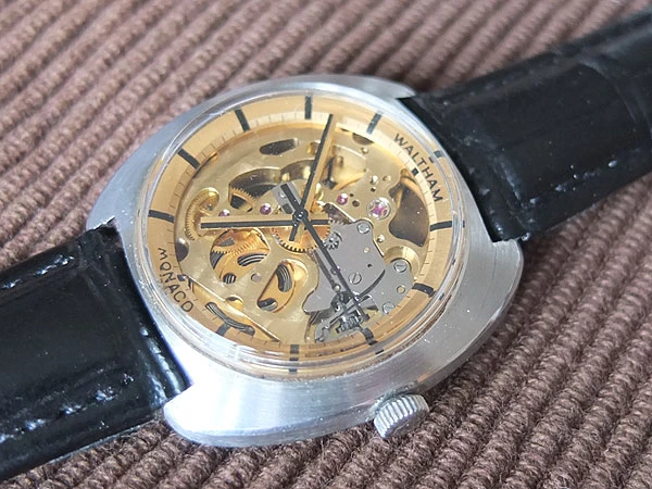 ウォルサム モナコ WALTHAM MONACO 両面スケルトン 17石 手巻 メンズ腕時計 ヴィンテージ 希少品