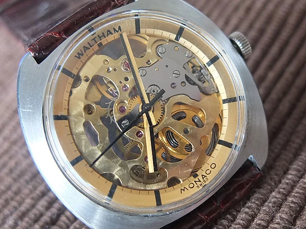 ウォルサム モナコ WALTHAM MONACO 両面スケルトン 17石 手巻 メンズ腕時計 ヴィンテージ 希少品