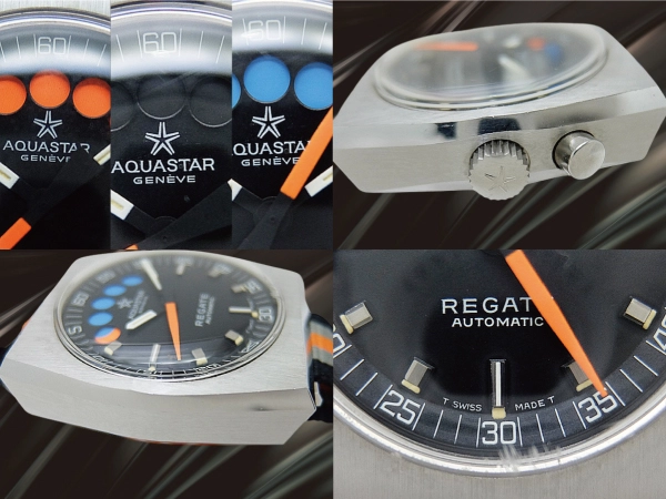 アクアスター レガッタ ヨットタイマー Ref.9854 17石 Cal.1345 SS 角型 ブラックダイヤル オートマチック AQUASTAR REGATTA [代行おまかせコース]