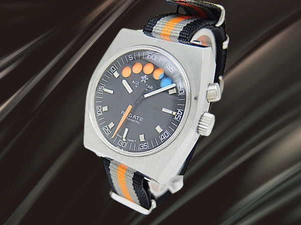 アクアスター レガッタ ヨットタイマー Ref.9854 17石 Cal.1345 SS 角型 ブラックダイヤル オートマチック AQUASTAR REGATTA [代行おまかせコース]