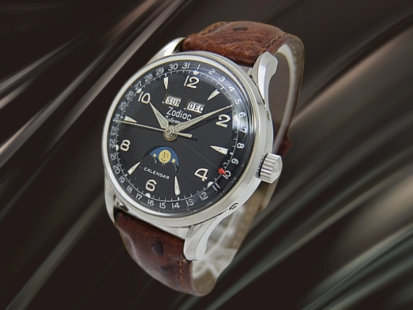 ゾディアック トリプルカレンダー ムーンフェイズ Ref.908 Cal.1402N SS ブラックダイヤル オートマチック Zodiac Triple Calender Moonphase [代行おまかせコース]