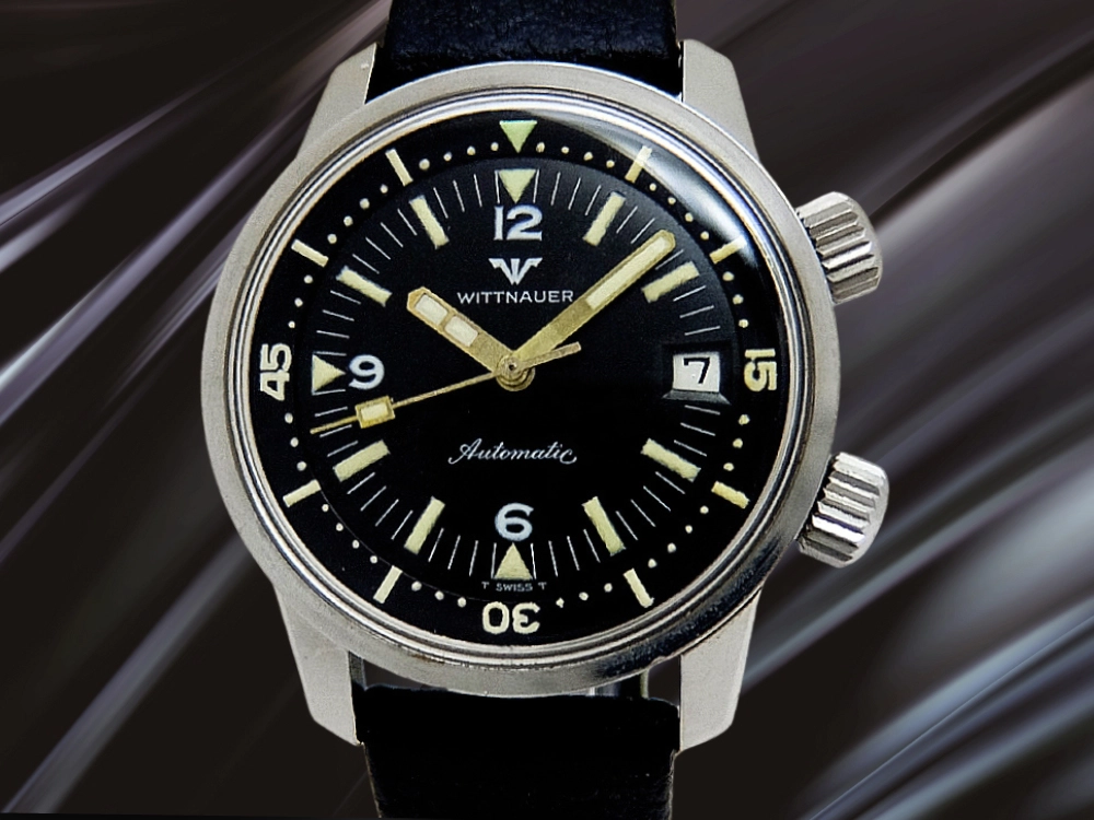 ウィットナー スーパーコンプレッサー Ref.8007 Cal.C11KAS SS ブラックダイヤル インナーベゼル トロピックバンド装着 オートマチック WITTNAUER Super Compressor [代行おまかせコース]