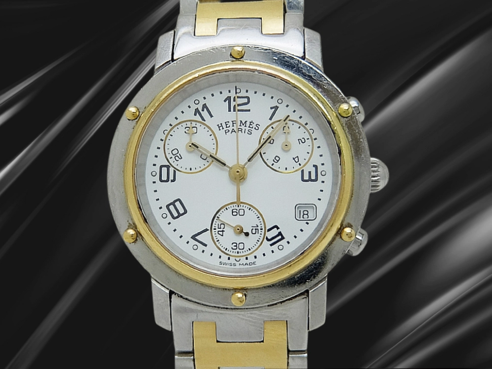 エルメス クリッパー クロノ CL1.320 SS/GP ホワイトダイヤル Hコンビブレス装着 クオーツ HERMES PARIS CLIPPER CHRONOGRAPH [代行おまかせコース]