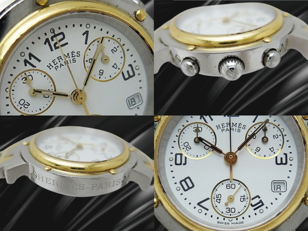 エルメス クリッパー クロノ CL1.320 SS/GP ホワイトダイヤル Hコンビブレス装着 クオーツ HERMES PARIS CLIPPER CHRONOGRAPH [代行おまかせコース]