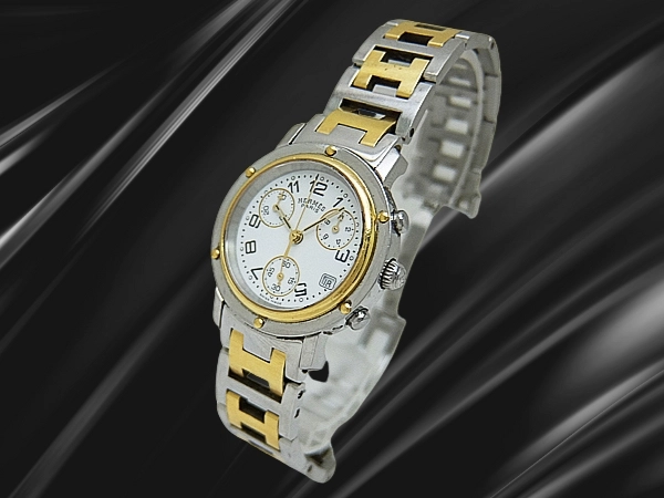 エルメス クリッパー クロノ CL1.320 SS/GP ホワイトダイヤル Hコンビブレス装着 クオーツ HERMES PARIS CLIPPER CHRONOGRAPH [代行おまかせコース]