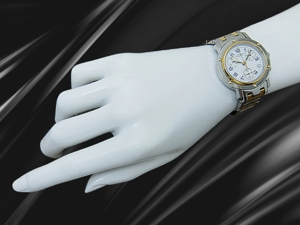 エルメス クリッパー クロノ CL1.320 SS/GP ホワイトダイヤル Hコンビブレス装着 クオーツ HERMES PARIS CLIPPER CHRONOGRAPH [代行おまかせコース]
