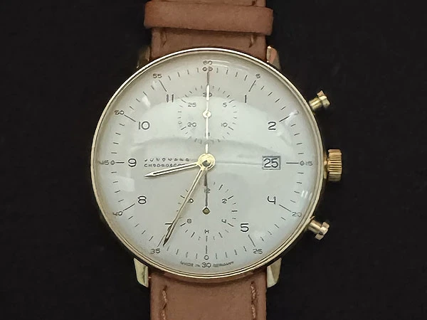 ユンハンス マックスビル Junghans Max Bill クロノスコープ 金側 027-7800 元箱・保証書・取扱説明書等付属