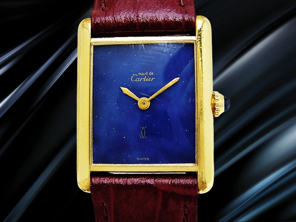 カルティエ マストタンク LM Cal.2512-1 レクタンギュラー ラピスラズリ文字盤 アルディロン尾錠装着 手巻き Cartier must de TANK [代行おまかせコース]