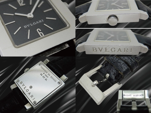 ブルガリ クアドラート Ref.SQ22SL SS スクエア ブラックダイヤル レザー+ピンバックル仕様 クオーツ レディースモデル BOX・保証冊子付属 BVLGARI Quadrato [代行おまかせコース]