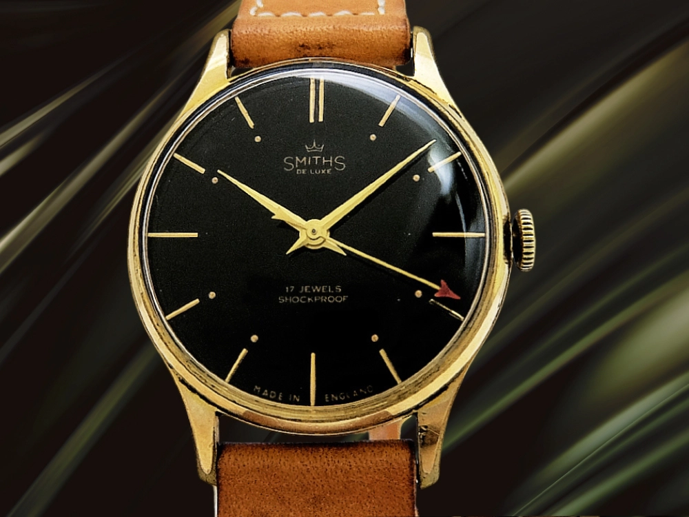 スミス デラックス 17石 GP/SS ブラックダイヤル センターセコンド 社外レザー 手巻き ヴィンテージボックス・品質証明書付属 SMITHS DELUXE MADE INENGLAND [代行おまかせコース]