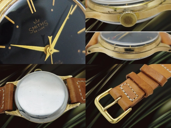 スミス デラックス 17石 GP/SS ブラックダイヤル センターセコンド 社外レザー 手巻き ヴィンテージボックス・品質証明書付属 SMITHS DELUXE MADE INENGLAND [代行おまかせコース]