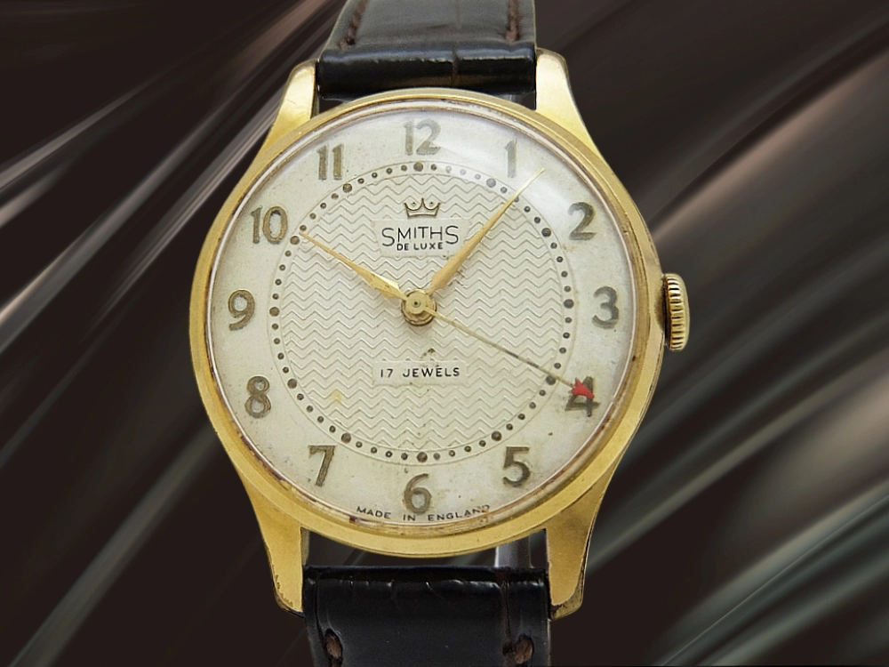 スミス デラックス 17石 Cal.27.CS GP/SS ギョウシェダイヤル センターセコンド 社外クロコレザー 手巻き ヴィンテージボックス SMITHS DELUXE MADE IN ENGLAND [代行おまかせコース]