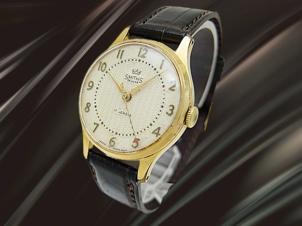 スミス デラックス 17石 Cal.27.CS GP/SS ギョウシェダイヤル センターセコンド 社外クロコレザー 手巻き ヴィンテージボックス SMITHS DELUXE MADE IN ENGLAND [代行おまかせコース]