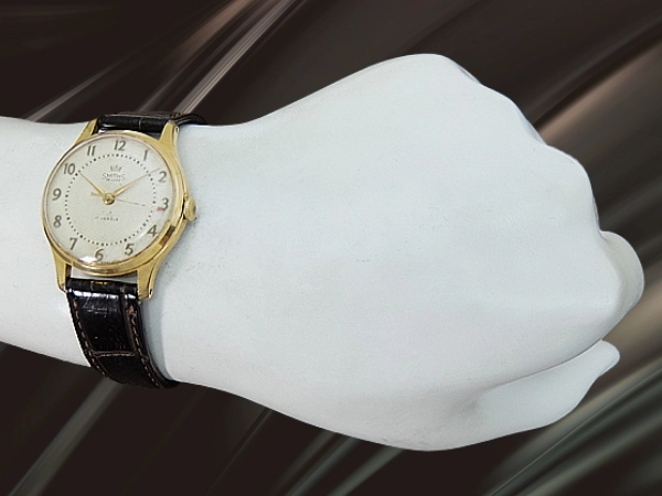 スミス デラックス 17石 Cal.27.CS GP/SS ギョウシェダイヤル センターセコンド 社外クロコレザー 手巻き ヴィンテージボックス SMITHS DELUXE MADE IN ENGLAND [代行おまかせコース]