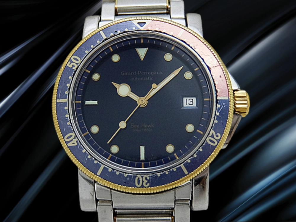 ジラールペルゴ  シーホーク デイト Ref.7300 21石 Cal.2200-216 SS バイカラーベゼル ネイビーダイヤル GPブレス装着 オートマチック BOX・冊子類付属 GIRARD-PERREGAUX Sea-Hawk [代行おまかせコース」