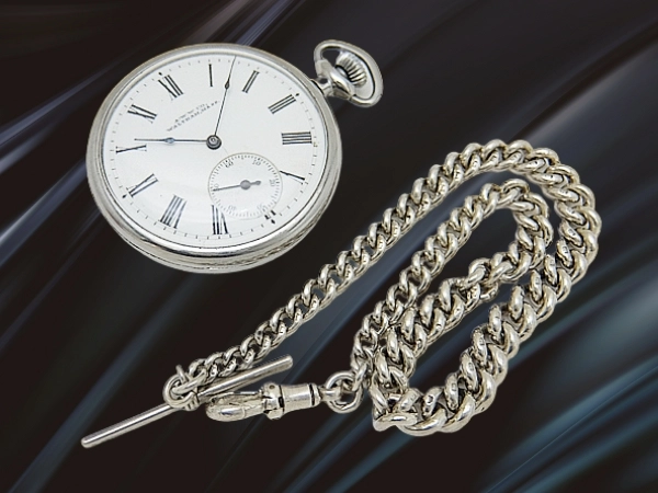 ウォルサム ロイヤル 17石 Staybriteケース ポーセリンダイヤル 重量26g 銀製 T字バーチェーン 懐中時計 WALTHAM Royal [代行おまかせコース]
