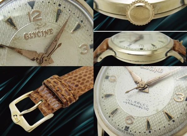 グリシン センターセコンド 17石 Cal.F465 重量18g 14K金無垢 ギョウシェダイヤル 社外ベルト装着 手巻き GLYCINE INCABLOC [代行おまかせコース]