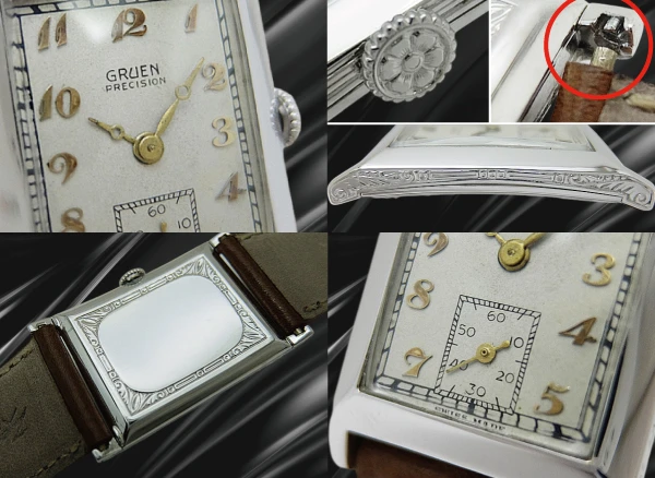 グリュエン クアドロン 重量24g 18KWG 角型 レクタンギュラー Cal.117 アールデコ パティナダイヤル 社外レザー装着 2025年OH済 時計店修理明細付属 手巻き GRUEN PRECISION QUADRON [代行おまかせコース]