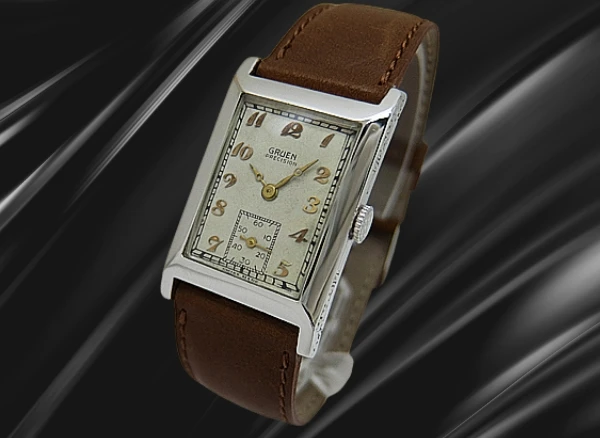 グリュエン クアドロン 重量24g 18KWG 角型 レクタンギュラー Cal.117 アールデコ パティナダイヤル 社外レザー装着 2025年OH済 時計店修理明細付属 手巻き GRUEN PRECISION QUADRON [代行おまかせコース]
