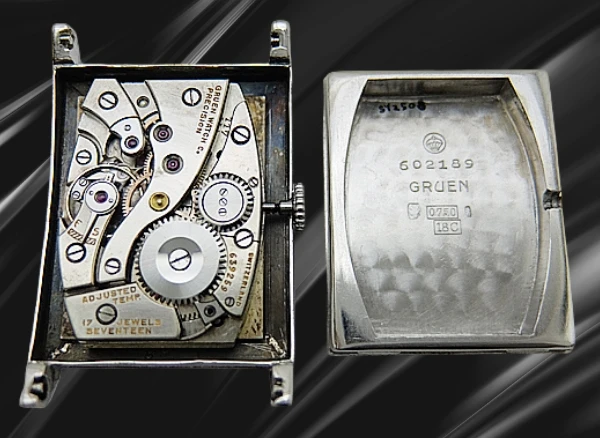 グリュエン クアドロン 重量24g 18KWG 角型 レクタンギュラー Cal.117 アールデコ パティナダイヤル 社外レザー装着 2025年OH済 時計店修理明細付属 手巻き GRUEN PRECISION QUADRON [代行おまかせコース]