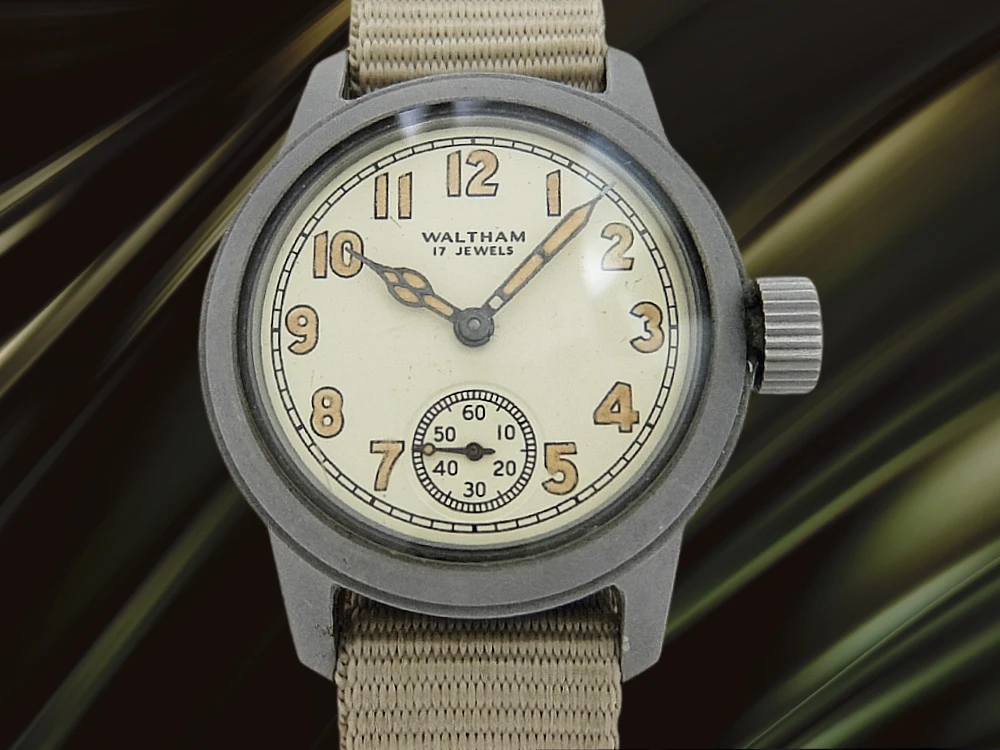 ウォルサム 米軍ミリタリーウォッチ 17石 Cal.6/0-B ダストプルーフ 象牙アイボリーダイヤル 社外引き通しストラップ装着 手巻き WALTHAM military ORD CORPS U.S.A. [代行おまかせコース]