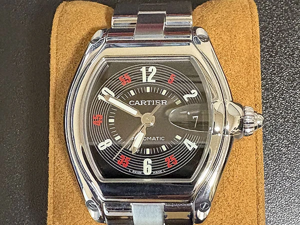 カルティエ ロードスター S/S ブラックダイヤル アラビック カルティエ修理請求書/説明書有り