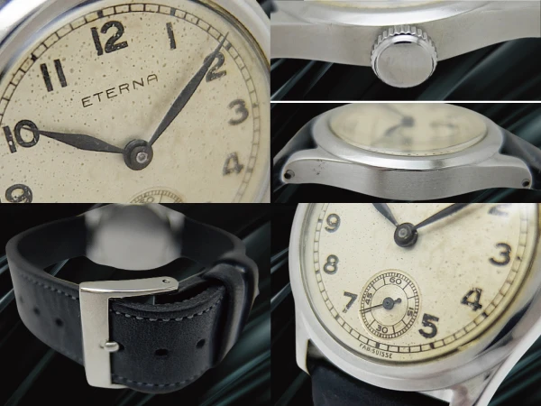 エテルナ スモールセコンド ステイブライト クラムシェルケース パティナダイヤル 社外製レザーストラップ装着 ミリタリースタイル 手巻き ETERNA [代行おまかせコース]
