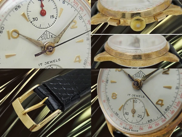 ソリックス 縦目 クロノグラフ Cal.ヴィーナス170 GP/SS シルバーダイヤル 社外レザー装着 手巻き SOLIX Chronograph Venus170  [代行おまかせコース]