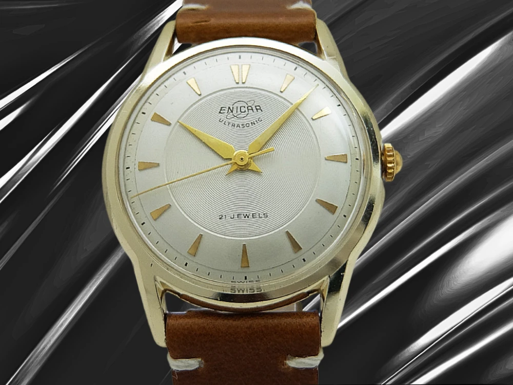 エニカ ウルトラソニック Ref.100/88CRS 21石 Cal.AR1010 GP/SS シルバーダイヤル 社外製レザー装着 手巻き ENICAR ULTRASONIC [代行おまかせコース]