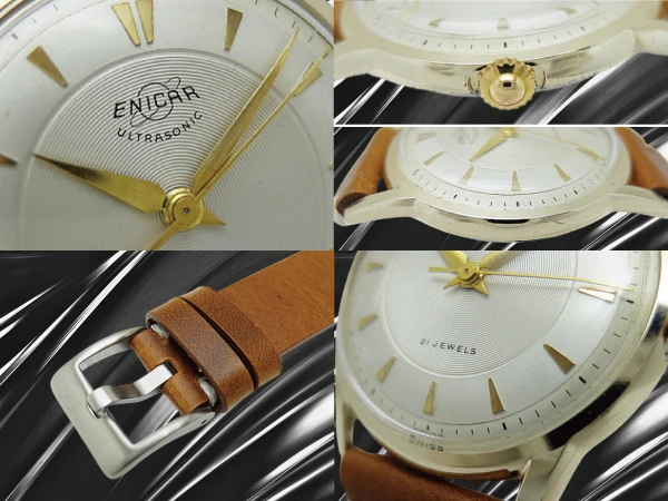 エニカ ウルトラソニック Ref.100/88CRS 21石 Cal.AR1010 GP/SS シルバーダイヤル 社外製レザー装着 手巻き ENICAR ULTRASONIC [代行おまかせコース]