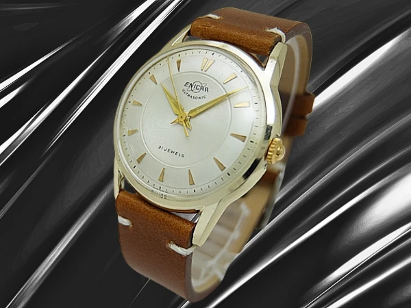 エニカ ウルトラソニック Ref.100/88CRS 21石 Cal.AR1010 GP/SS シルバーダイヤル 社外製レザー装着 手巻き ENICAR ULTRASONIC [代行おまかせコース]