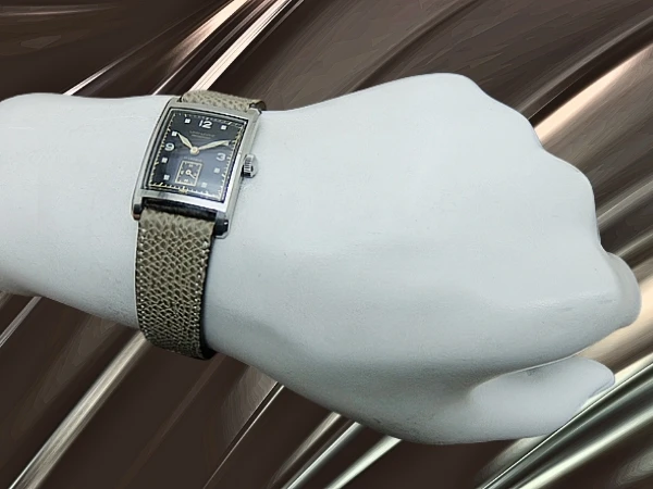 ロードリーズ 角型 レクタンギュラー SS ネジ留め式 ブラックダイヤル 社外製レザー装着 手巻き アンティーク LORD LEEDS [代行おまかせコース]