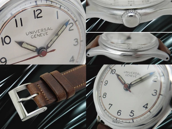 ユニバーサルジュネーブ 17石 Cal.267 SS シルバーダイヤル 社外製レザー装着 手巻き UNIVERSAL GENEVE [代行おまかせコース]