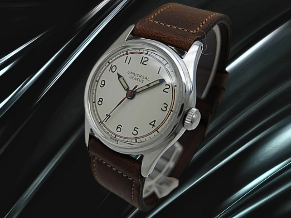 ユニバーサルジュネーブ 17石 Cal.267 SS シルバーダイヤル 社外製レザー装着 手巻き UNIVERSAL GENEVE [代行おまかせコース]