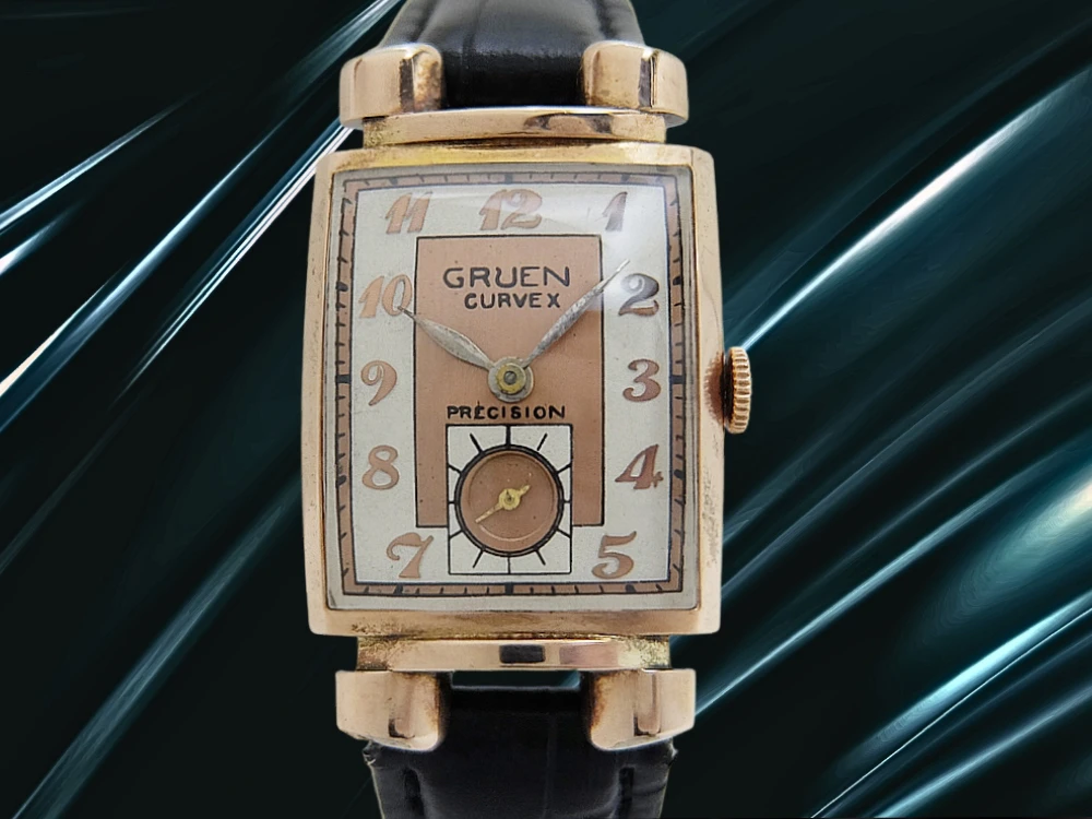 グリュエン カーベックス プレシジョン Ref.440-449 Cal.440 Wadsworth社製　10K GOLD FILLED アールデコ ツートンダイヤル 社外製レザー装着 手巻き GRUEN CURVEX PRECISION [代行おまかせコース]