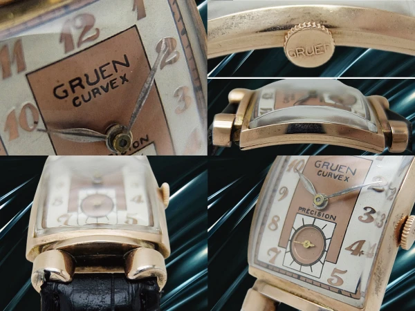 グリュエン カーベックス プレシジョン Ref.440-449 Cal.440 Wadsworth社製　10K GOLD FILLED アールデコ ツートンダイヤル 社外製レザー装着 手巻き GRUEN CURVEX PRECISION [代行おまかせコース]