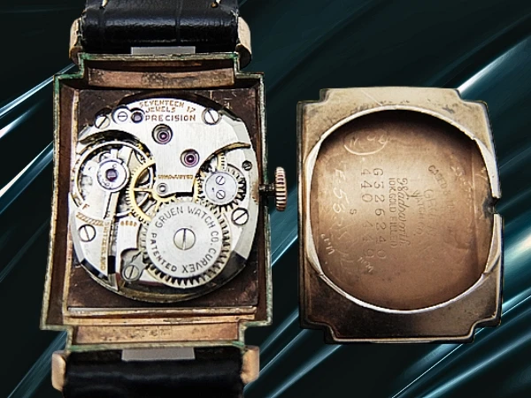 グリュエン カーベックス プレシジョン Ref.440-449 Cal.440 Wadsworth社製　10K GOLD FILLED アールデコ ツートンダイヤル 社外製レザー装着 手巻き GRUEN CURVEX PRECISION [代行おまかせコース]