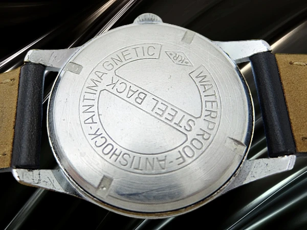 アンカー ポインターデイト 17石 Cal.UWERSI メッキ/SS Sマーク ブラックダイヤル 社外レザー装着 アンティーク 手巻き ANKER [代行おまかせコース]