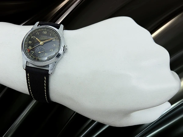 アンカー ポインターデイト 17石 Cal.UWERSI メッキ/SS Sマーク ブラックダイヤル 社外レザー装着 アンティーク 手巻き ANKER [代行おまかせコース]