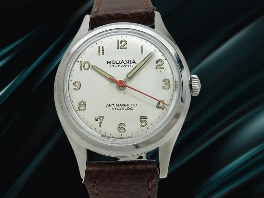 ロダニア センターセコンド Cal.1686 SS シルバーダイヤル 社外製レザー装着 手巻き RODANIA INCABLOC [代行おまかせコース]