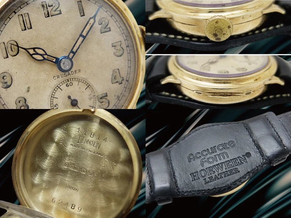 クルセーダー スモールセコンド 15石 重量19g 9K 金無垢 デニソン社製ケース  パティナダイヤル 背あて付き社外レザー装着 アンティーク 手巻き CRUSADER Dennison  [代行おまかせコース]